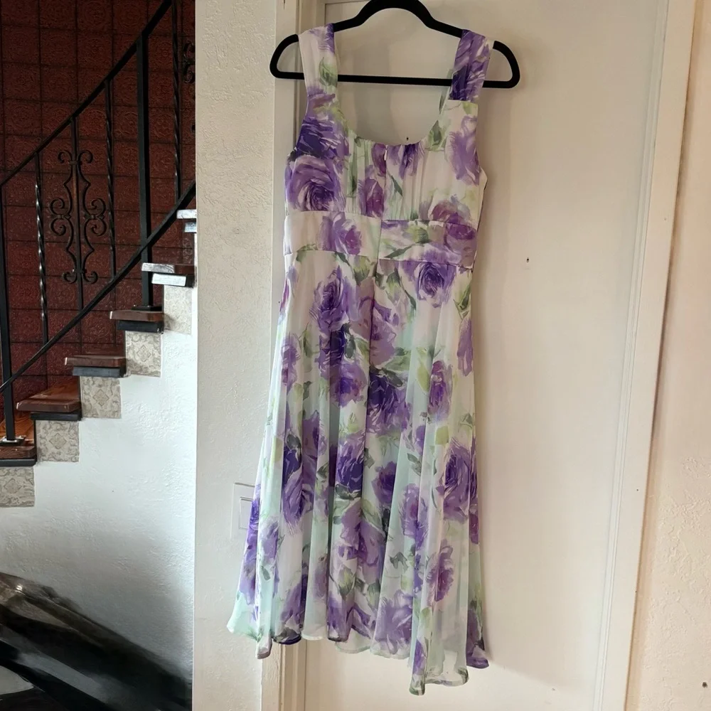 NWOT Connected Apparel Purple White Floral Midi Sundress Sleeveless size 10 - Picture 3 of 10